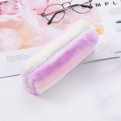 

New Rainbow Plush Fluffy Pencil Case Makeup Pouch Coin Purse Storage Bag For Girl Gift