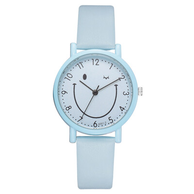 

Europe&the United States hot QQ cartoon smiley expression pack student watch trend solid color quartz watch