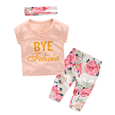 

3Pcs Toddler Kids Baby Girls Short Sleeve Pink T-shirt TopsPants Outfits