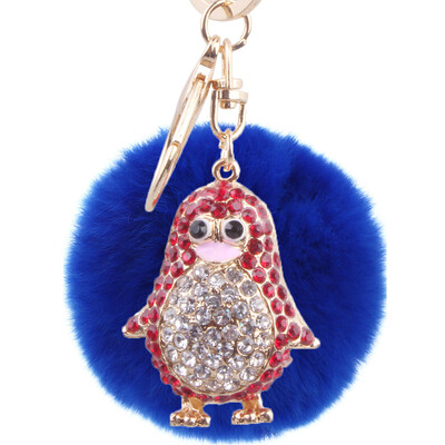 

Rex rabbit fur ball keychain rhinestones small penguin handbags pendant fashion personality key chain