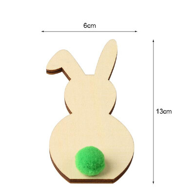 

1pcs Natural Wooden Cutout DIY Easter Rabbit Ornaments Craft with Plush Ball for Festival Party Home Decoration Gifts