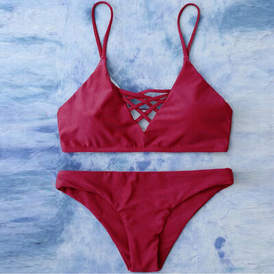 

Roseonmyhand Swimwear Women Bikini Set Bandage Push-Up Swimsuit Bathing Beachwear