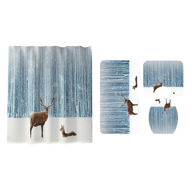 

Siaonvr 4PCS Non Slip Toilet Polyester Cover Mat Set Bathroom Shower Curtain