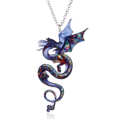 

Handmade Jewelry Colorful Double Side Acrylic Printing Flower Cat Dog Dragon Pendant Necklace For Women Costume Sweater Chain