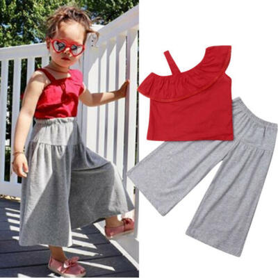 

2PCS Kids Baby Girls Summer Clothes Crop Tops Sleeveless Vest Pants Outfits