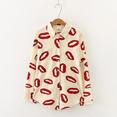 

Tailored Fashion Women Long Sleeve Blouse Dot Print Shirt Loose Blouse Lapel Top Autumn