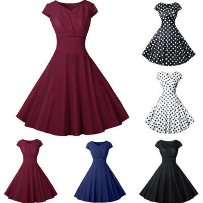

Vintage Women Polka Dot Swing 1950s Housewife Pinup Retro Rockabilly Party Dress