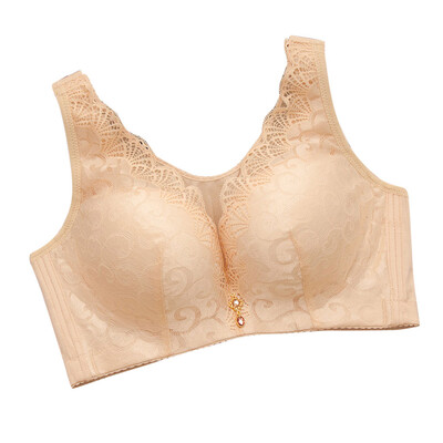 

Toponeto Large Lace Bra Thin Full Cup Folded Adjustable Bra Four-row Button Bra Underwear