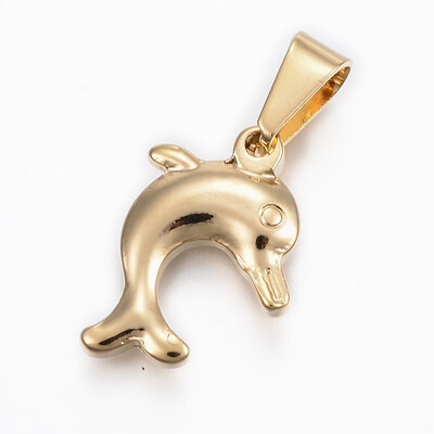 

304 Stainless Steel Pendants Dolphin Golden 24x175x45mm Hole 9x5mm