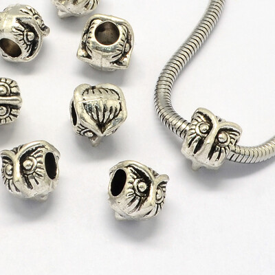 

Alloy European Beads Large Hole Beads Owl Antique Silver 10x10x10mm Hole 45mm