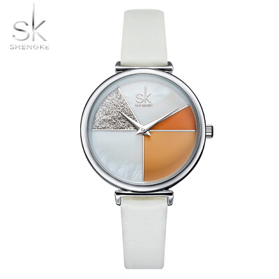 

Watch Women Shengke Shell Dial leather Ladies Watch Japanese Quartz Movement Ultra Slim Buckle Strap Reloj Mujer Montre Femme SK