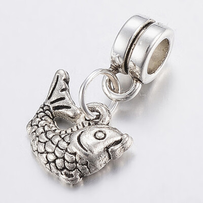 

Tibetan Style Alloy European Dangle Beads Large Hole Pendants Cadmium Free & Lead Free Fish Antique Silver 20mm