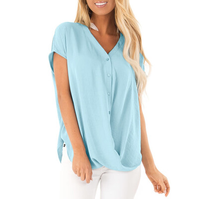 

Nomeni Women Summer Short Sleeve Chiffon Blouse T Shirt Casual Loose V Neck Button Tops