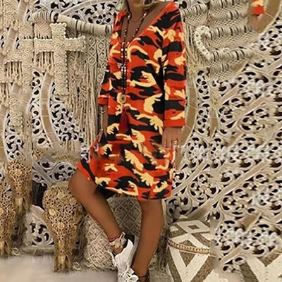 

Tailored Fashion Women Leisure Long Sleeve Camouflage V-Neck Hooded Dress