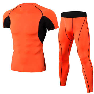 

Toponeto Mens Elastic Fitness T-shirt Fast Drying Tops Long Pants Sports Tight Suit