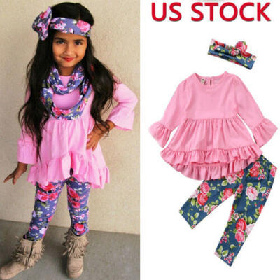 

US Infant Toddler Kid Baby Girl Flower Top Blouse Pants Leggings Outfits Clothes