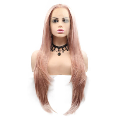 

Amazing Star Lace Frontal Wigs Straight Hair Pink Color Heat Resistant Hand Tied Lace Frontal Synthetic Hair Wigs Middle Part