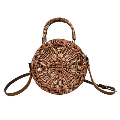 

Retro Beach Round Wicker Woven Beach Handbags Women Messenger Shoulder Bags