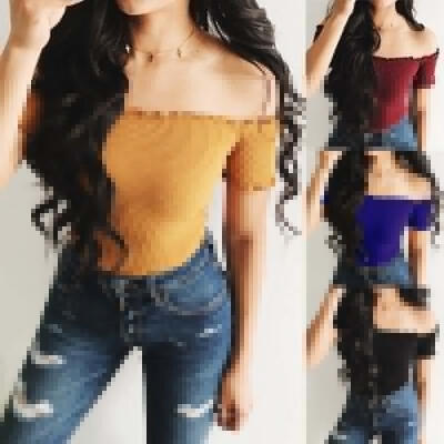 

Fashion Women Off Shoulder Crop Top Short Sleeve Shirt Blouse Sweater T-shirt Tops -XL