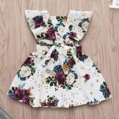 

UK Infant Kid Baby Summer Short Sleeve Girl Dress Princess Floral Ruffle Dresses