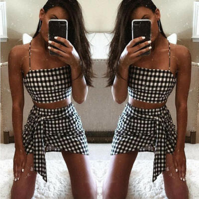 

Ladies Summer Women Bodycon 2 Piece Crop Top Skirt Outfit Set Dress Party Club