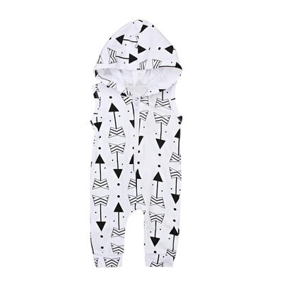 

Infants Hooded Baby Rompers Arrow Print Sleeveless Jumpsuit Cotton Clothing