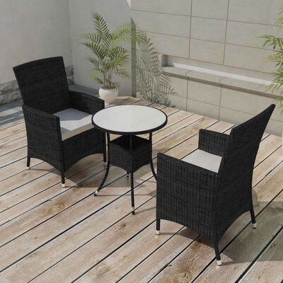 

3 Piece Bistro Set with Cushions Poly Rattan Black