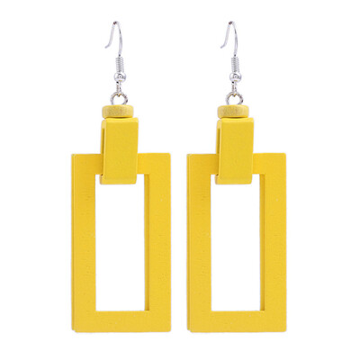 

Popular New Design Rectangular Hollow Out Wooden Earrings Personality Womens Jewelry Gifts