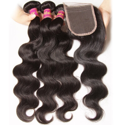 

UNice Hair Extensions 8A indian Human Hair 3 Bundles with Closure Body Wave
