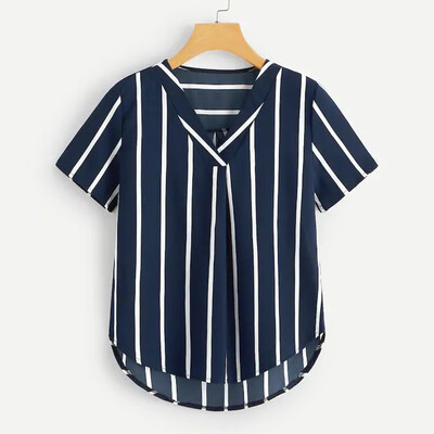 

Roseonmyhand Plus Size Women V-Neck Casual Polka Striped Print Short Sleeve Top Blouse