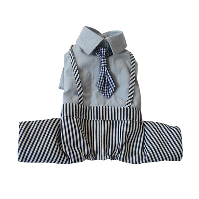 

Pet Dogs Autumn Winter Rompers Costume With Striped Necktie Overalls Puppy Fashion Overalls Casual Clothing