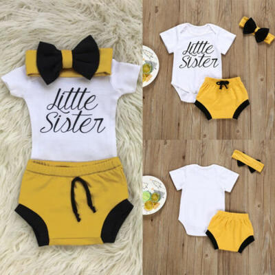 

Baby Girls Newborn Clothes Cotton Romper Bodysuit Shorts Headband Summer Outfits