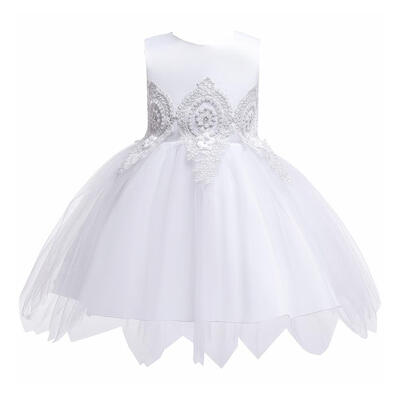 

Embroidery Applique Kids Tutu Dress Flower Pattern Girls Princess Dresses