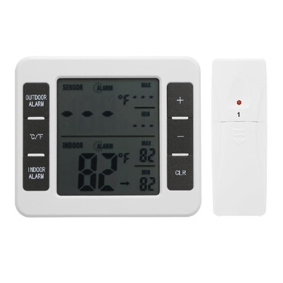 

Wireless Digital Audible Alarm Refrigerator Thermometer with 2PCS Sensor MinMax Display Indoor Outdoor Thermometer