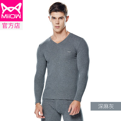 

Cat Man MiiOW thermal underwear men&women warm winter slim breathable ladies comfortable close-fitting autumn clothes long pants warm suit two-piece set of dark gray V-neck male