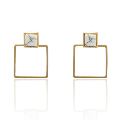

F36 Elegant Matte Metal Gold Square Heart Triangle Geometric Irregular Natural Imitation Pearl Drop Earrings For Women Girl