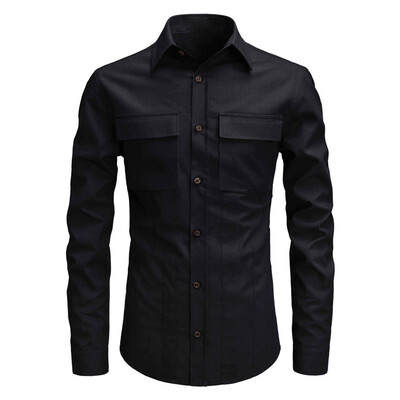 

Toponeto Men Striped Splicing Pocket Long Sleeve Shirt Fashion Long Sleeve Blouse Top