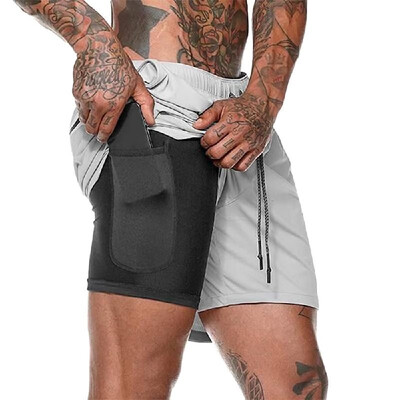 

Men 2 in 1 Running Shorts Quick Drying Gym Training Cycling Workout Active Shorts with 4 Pockets