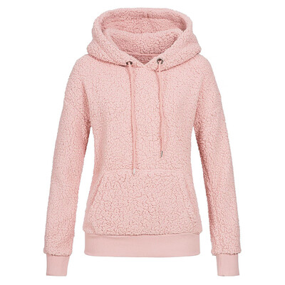 

Fluffy Women Hooded Top Sweatshirt Solid Color Long Sleeve Casual Pocket Hoodies