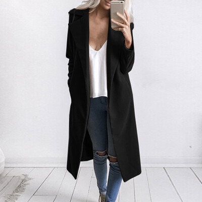 

Womens Loose Lapel Collar Solid Open Front Outwear Winter Warm Work Coat Jacket