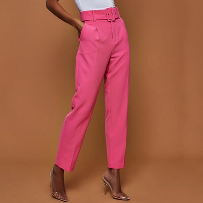 

Hot Womens High Waist Baggy Straight Leg Trousers Causal Office Wear Belt Pants
