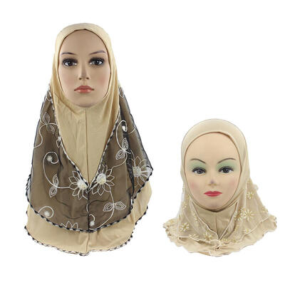 

Muslim Headscarf Embroidery Mesh Parent-Child Adult Soft Turban Wrap Shawls