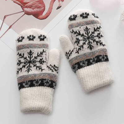 

Vintage Christmas Snowflake Knitted Gloves Women Girls Winter Warm Xmas Mittens