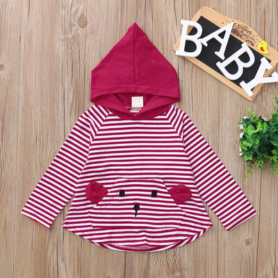 

Toddler Baby Girls Boys Long Sleeves Stripe Hooded Top T-shirt Kids Clothing