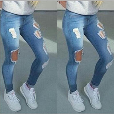 

Fashion Dark Blue Sexy Women Ripped Skinny Boyfriend Jeans Denim Pants Leggings