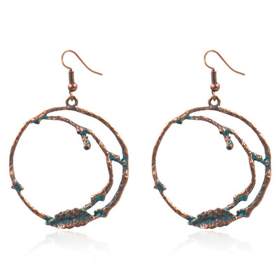 

Tree Branches Leaf Round Earring Metal Small Hoop Earrings For Women Gold Punk Ethnic Jewelry