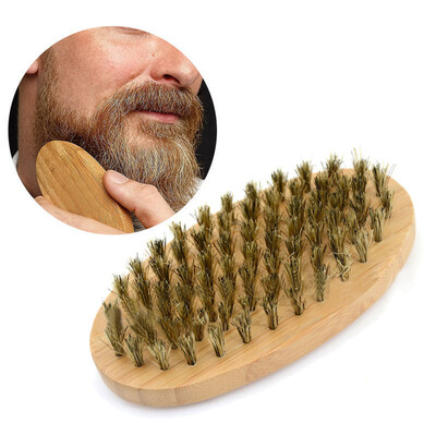 

〖Follure〗Men Hair Bristle Beard Mustache Brush Military Hard Round Wood Handle