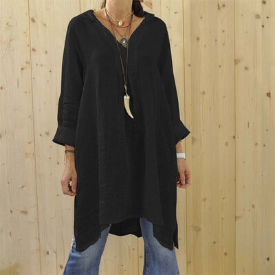 

Starmoon Women Casual Loose V-Neck Long Sleeved Shirts Irregular Hem Long Blouse