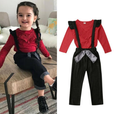 

1-6Y Toddler Baby Girls Clothes Long Sleeve TopsDenim Bib Pants Outfits Set New