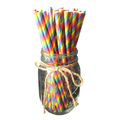 

100PCS Disposable Drinking Straws Rainbow Stripe Drinking Paper Straw For Wedding Children Birthday Party Supplies Decorations